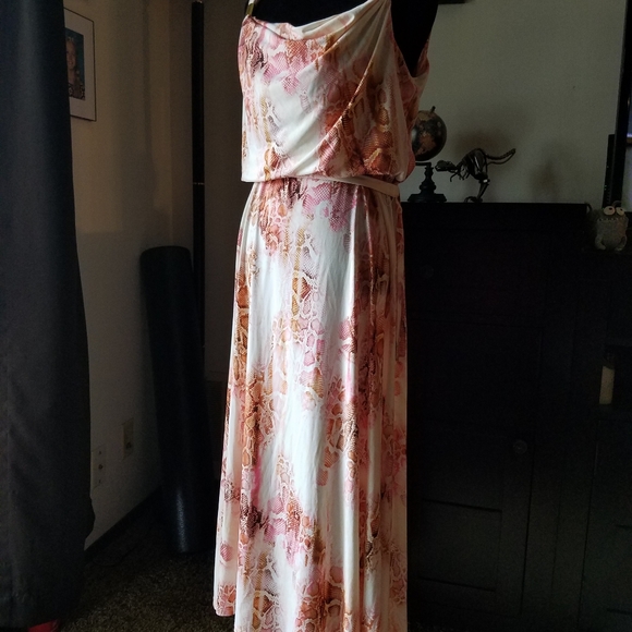 Calvin Klein pink python grecian sleeveless gown - Picture 2 of 8